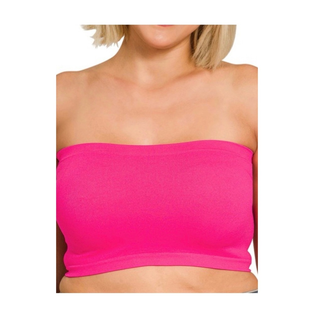 Zenana Pink‎ Seamless Bandeau bra Tube Top Strapless Crop Plus size